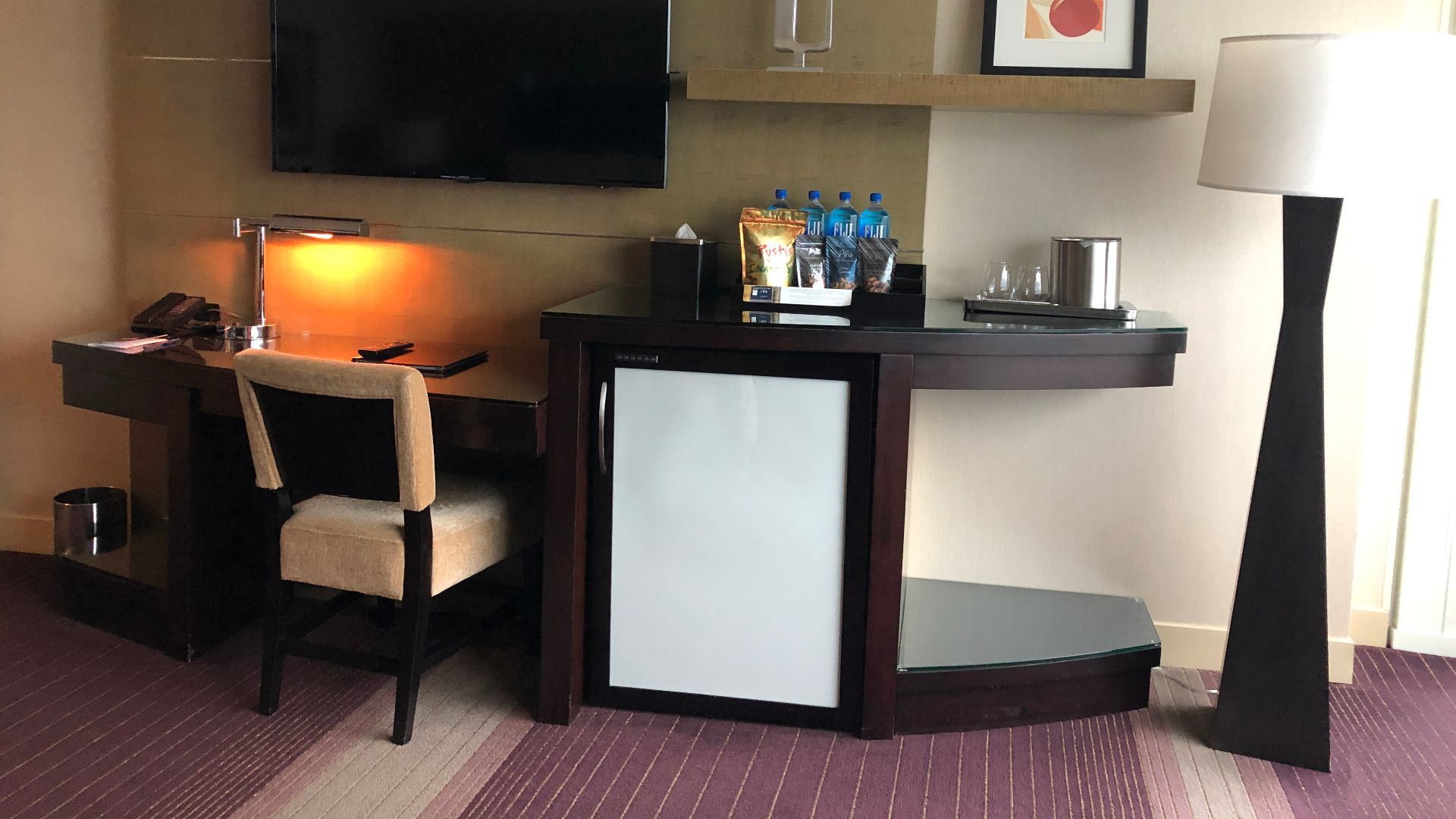 Desk and minibar at the Aria Resort & Casino in Las Vegas, Nevada