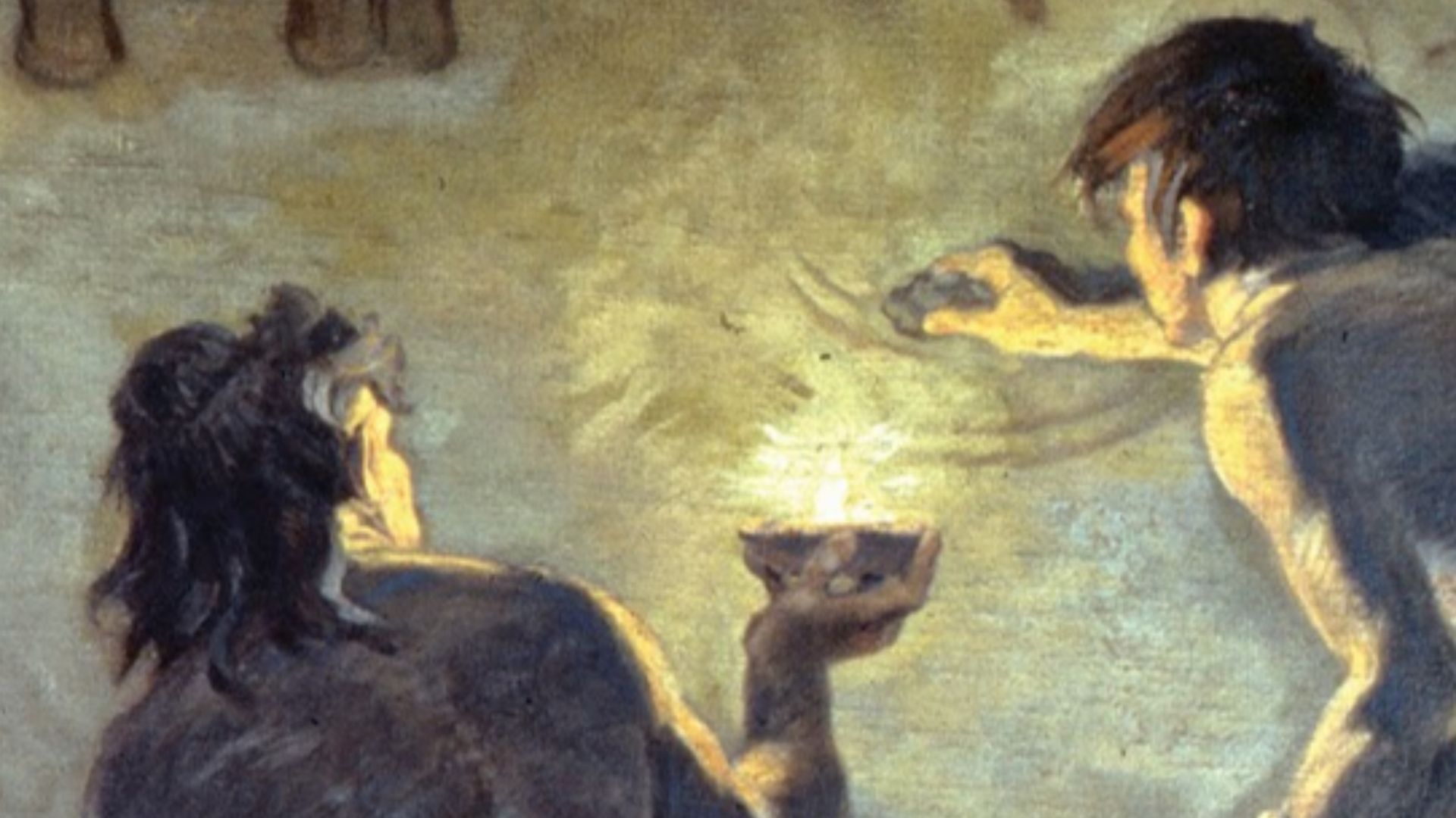 Cro-Magnon artists painting woolly mammoths in Font-de-Gaume, AMNH.