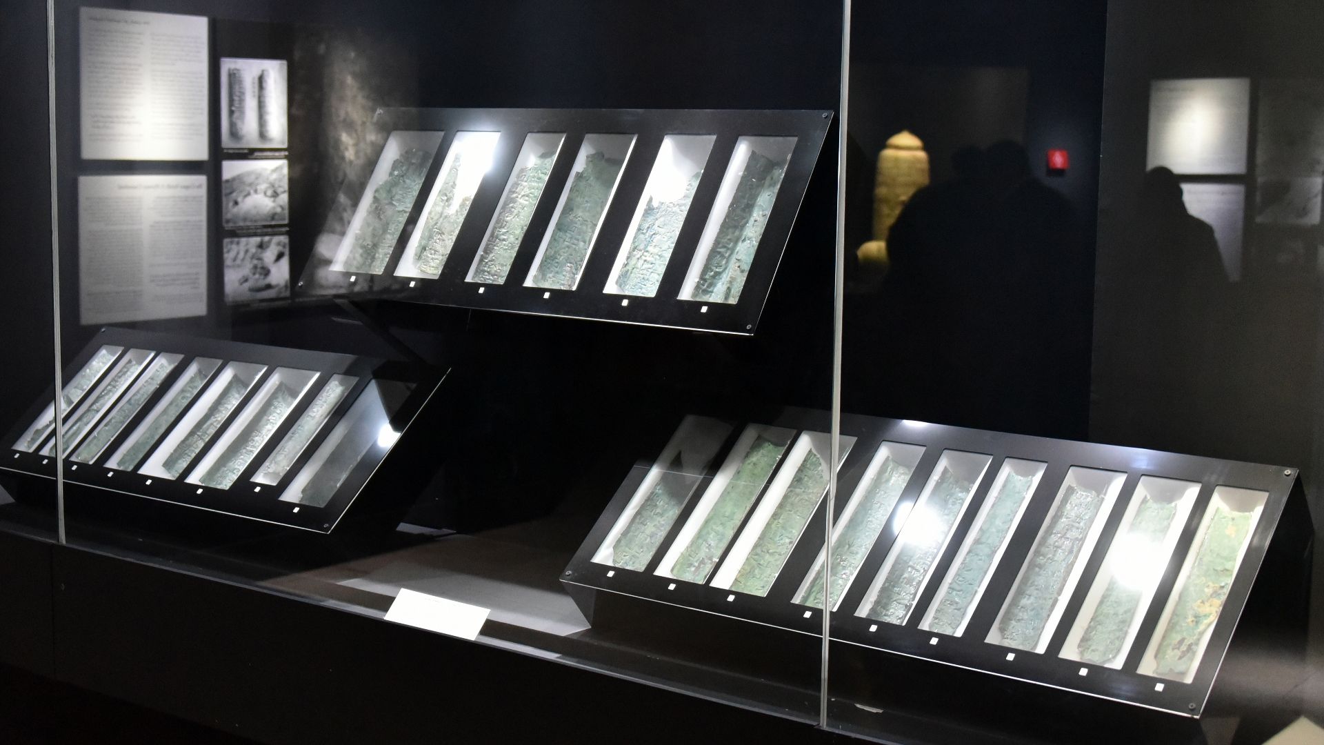 Discovered Cave Q3 at Qumran, this is the only known inscription on metal from the Dead Sea Scrolls. This scroll consisted of 3 sheets, totaling 230 cm in length. They were rolled up and had to into 23 strips for scholars to read their content, which was 