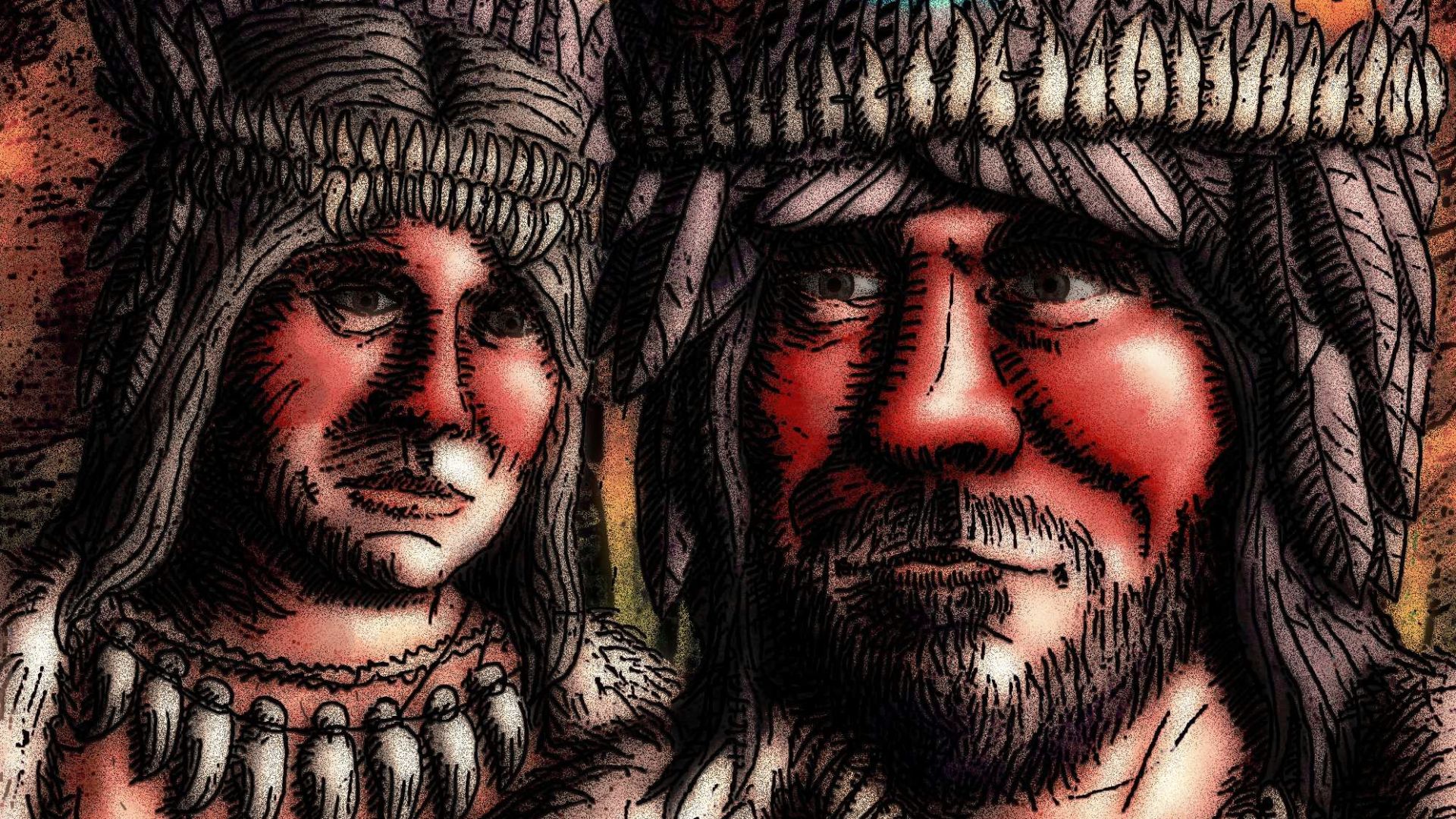 Illustration of Eastern Hunter-Gatherer EHG Oleniy Ostrov culture / Vasylivka  / Kunda culture / Butovo culture by rowyn flowerdew / pigeonduckthing