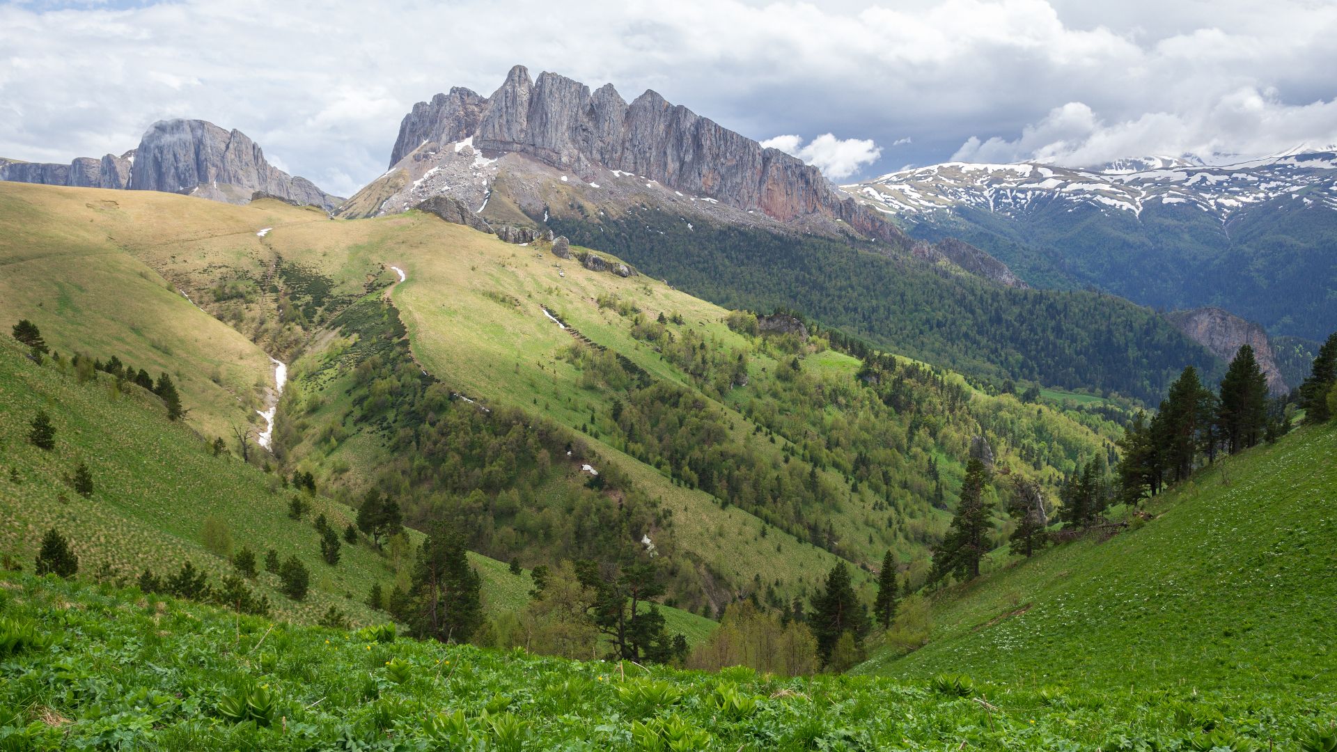 Acheshbok Massif and Shisha River headwaters, Adygea, Western Caucasus, Russia. These landscapes represent the Early Mesozoic evolution of the Western Caucasus, its Triassic-Jurassic sedimentary and magmatic history.