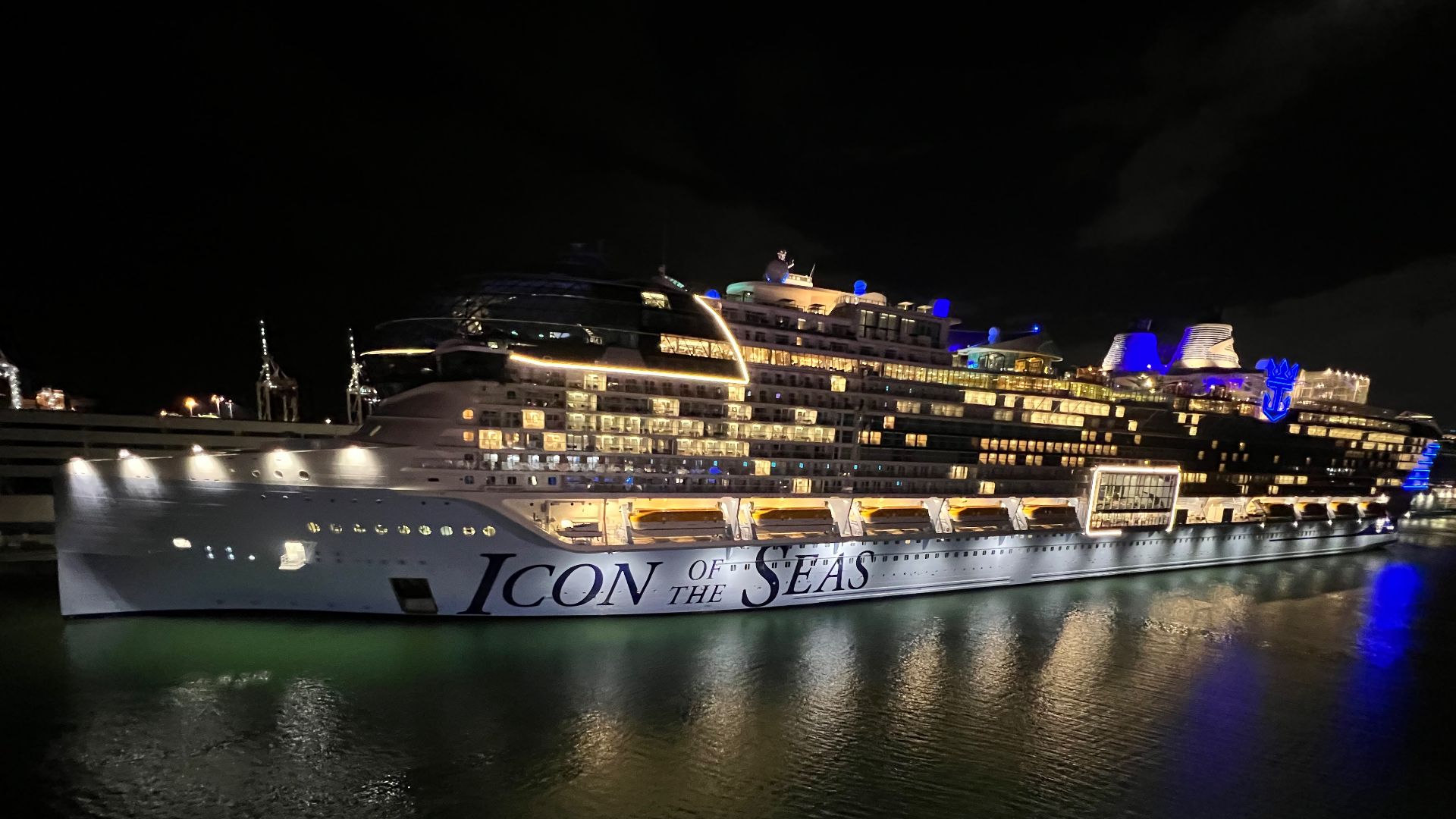 Cruise ship Icon of the Seas, seen at dawn in Miami just before its first cruise