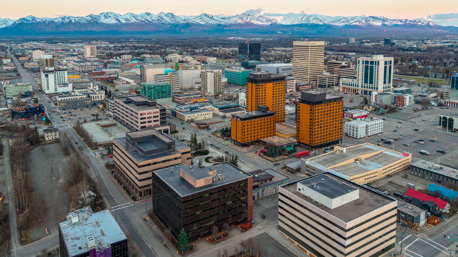 The skyline of downtown Anchorage, Alaska. Home to 291,247 residents, it's the largest city in Alaska and contains nearly 40 percent of the state's population.
