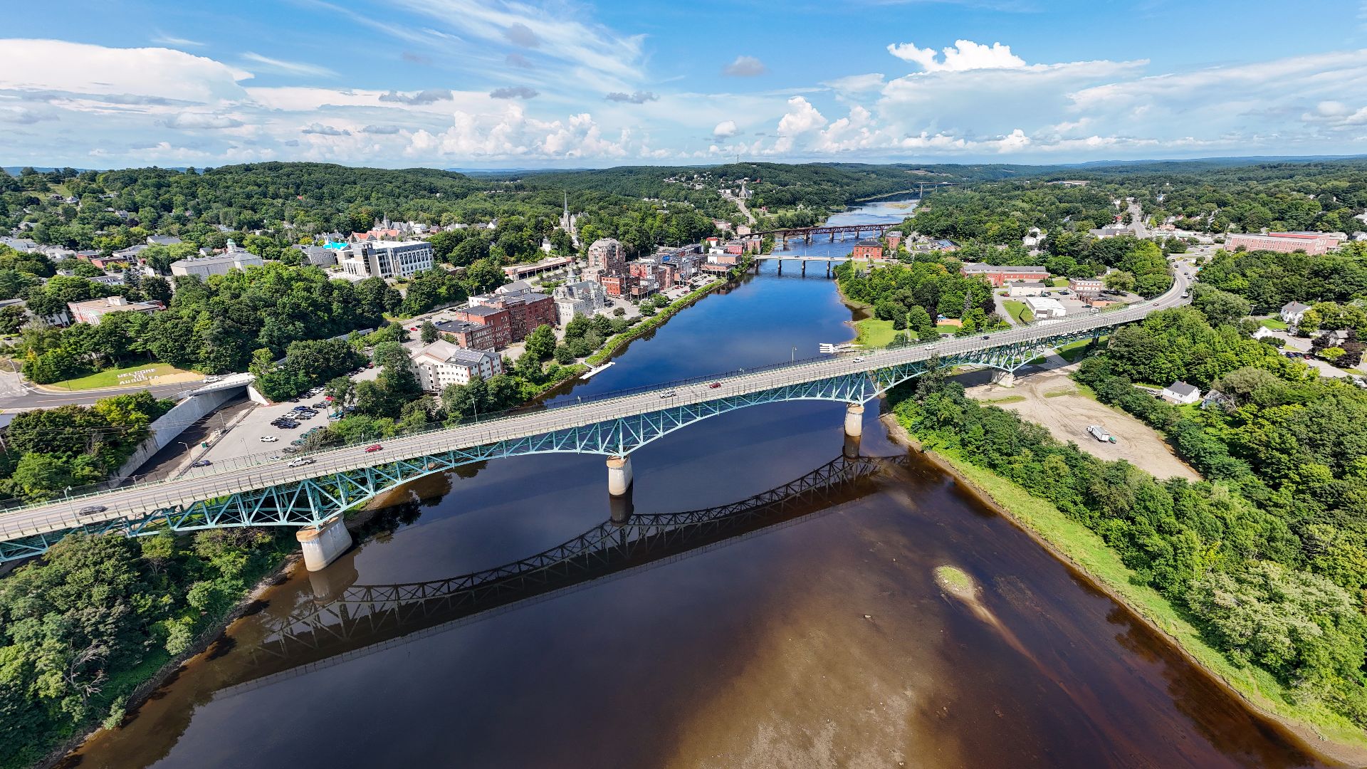 Aerial view of Memorial Bridge in Augusta, Maine