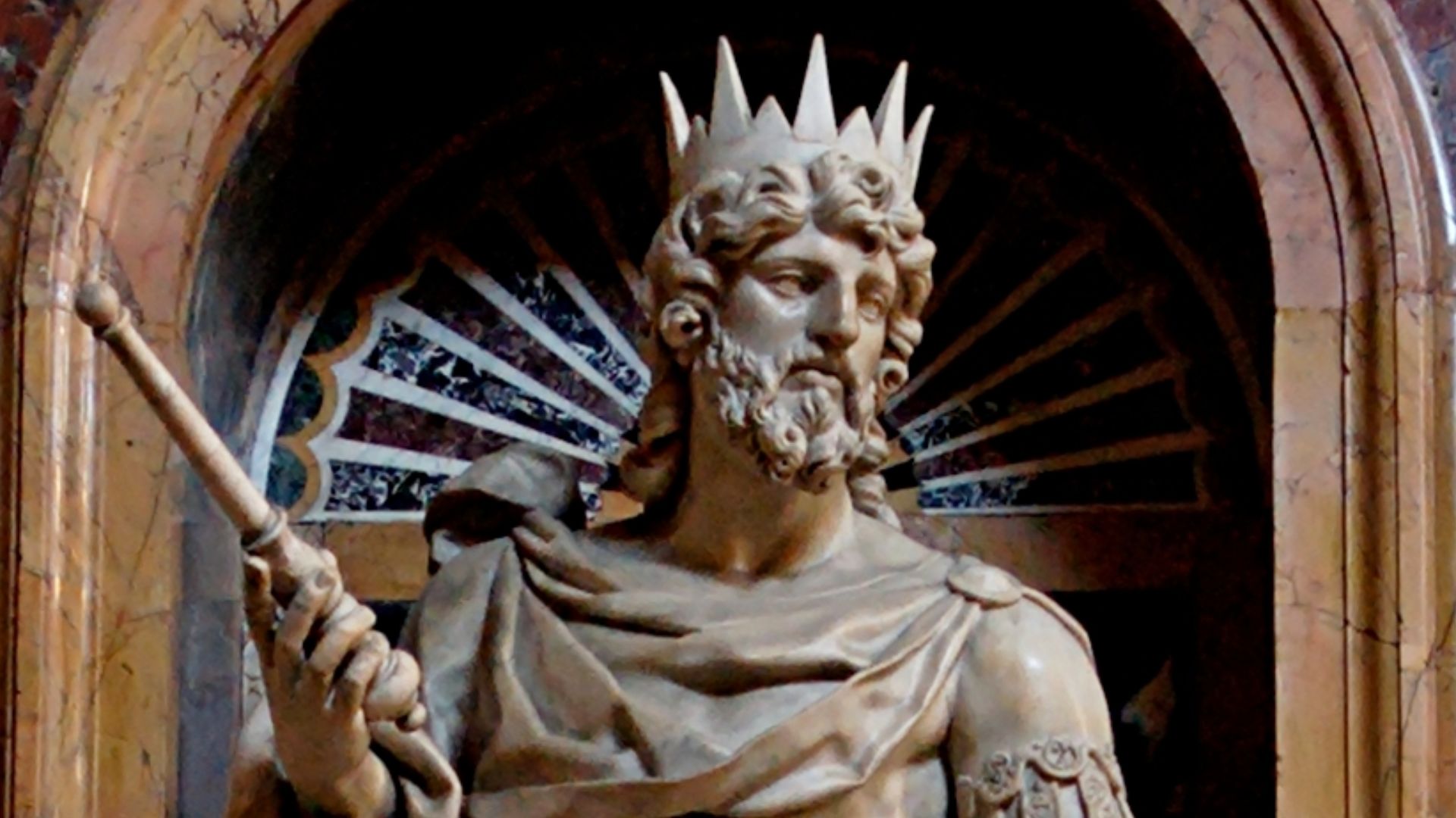 Statue of King David by Nicolas Cordier in the Borghese Chapel of the Basilica di Santa Maria Maggiore.