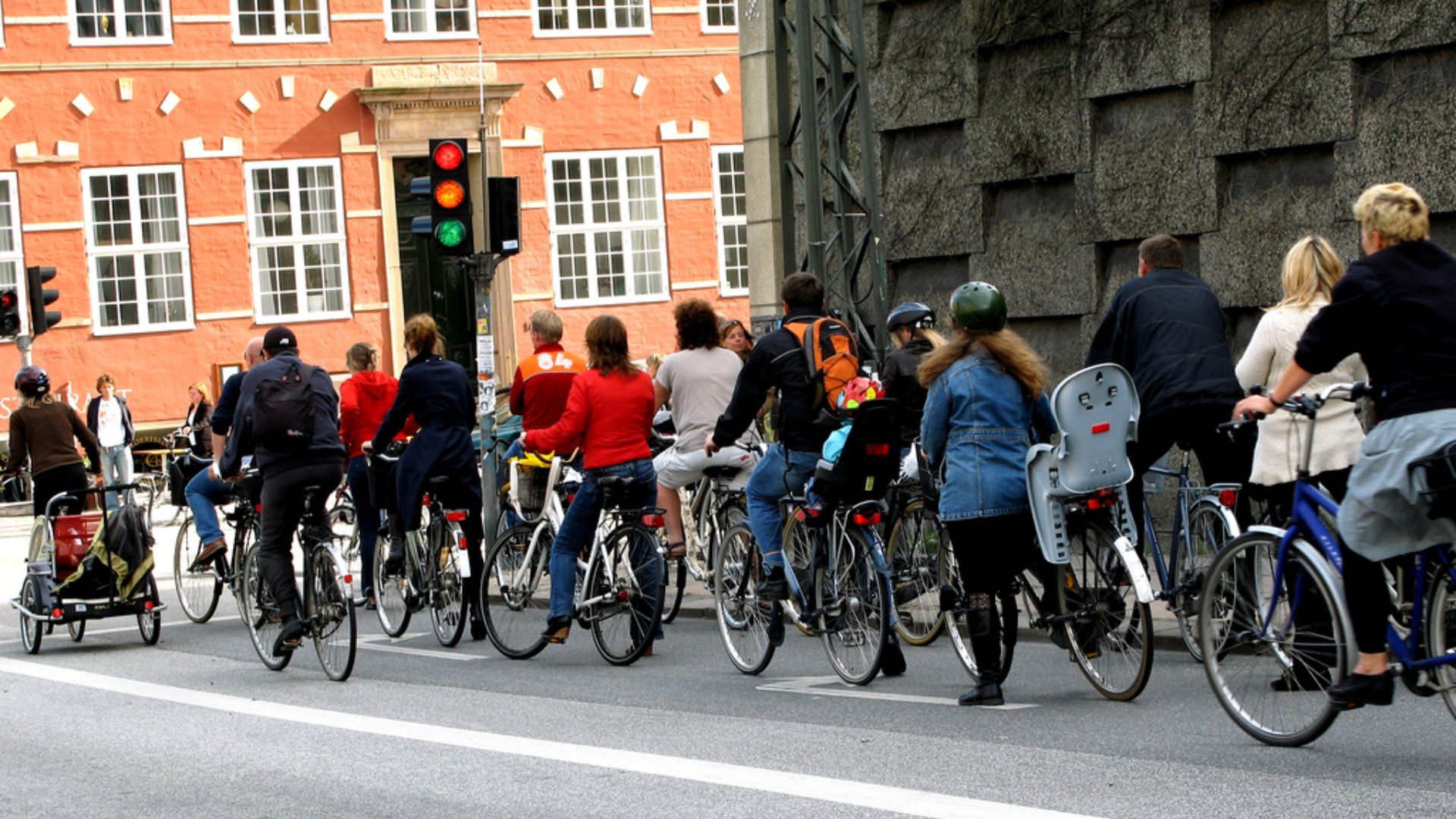 Bicycle rush hour in Copenhagen, where 37% of the population ride their bikes each day.