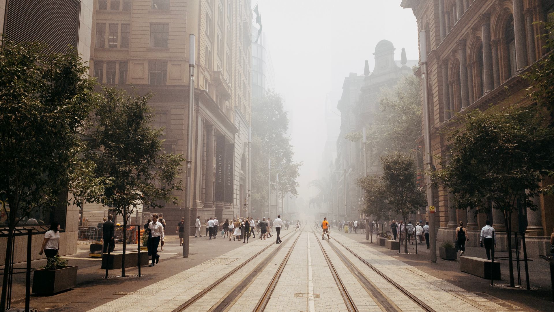 Sydney bushfire smoke on George St
