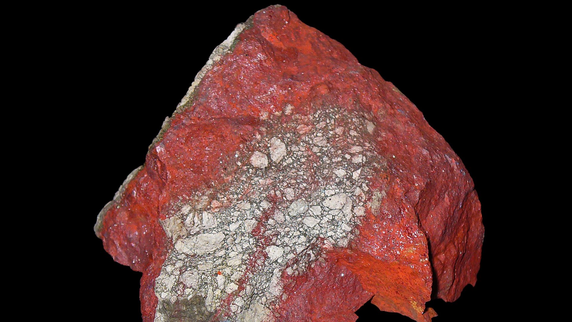 Cinnabar, Cinnabarite, HgS; Staatliches Museum für Naturkunde Karlsruhe, Germany. Used in homeopathy as remedy: Cinnabaris (Cinnb.)
