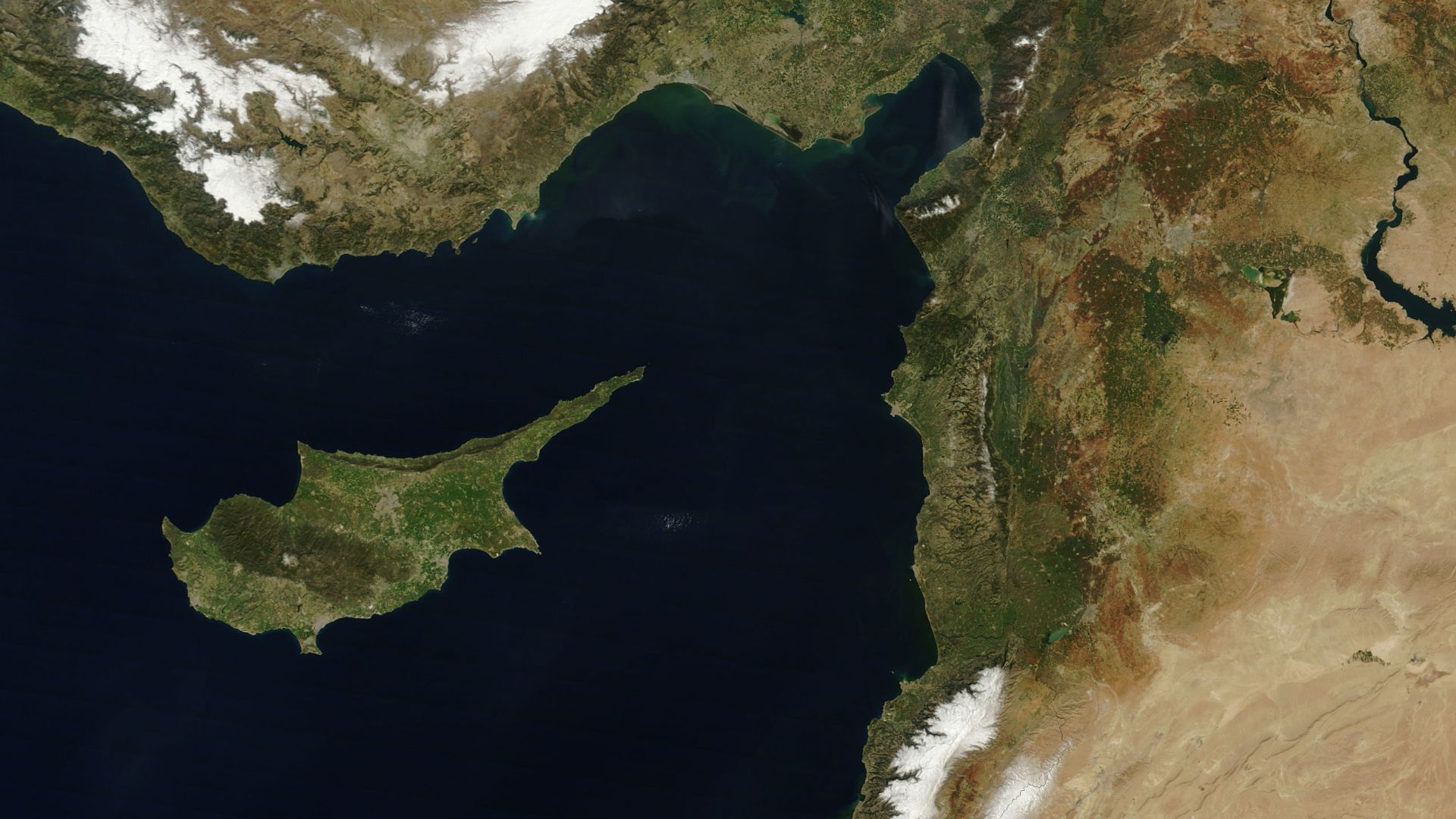 This image highlights Lebanon’s two mountain ranges, Jebel Liban and Jabal ash Sharqi. (Jebel or jabal mean “mountain” in Arabic.)
The two mountain ranges are covered in fresh snow. A few days before the image was taken, a late-winter storm coated the mou