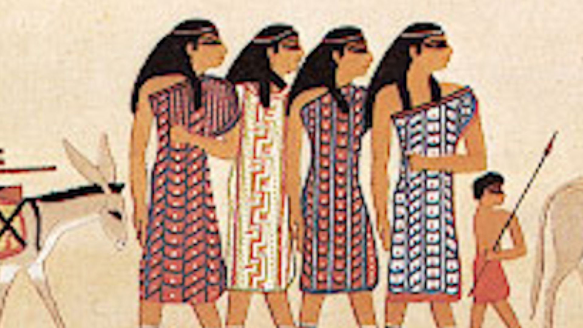 Drawing of the procession of the Aamu group tomb of Khnumhotep II at Beni Hassan