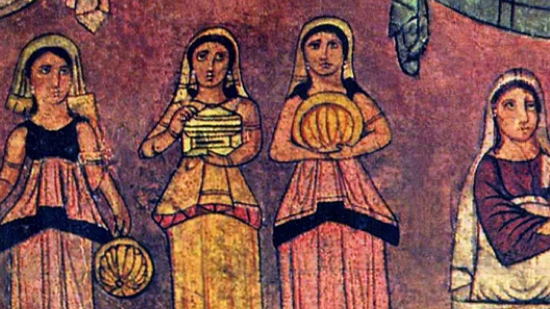 Moses found in the river. Fresco from Dura Europos synagogue.