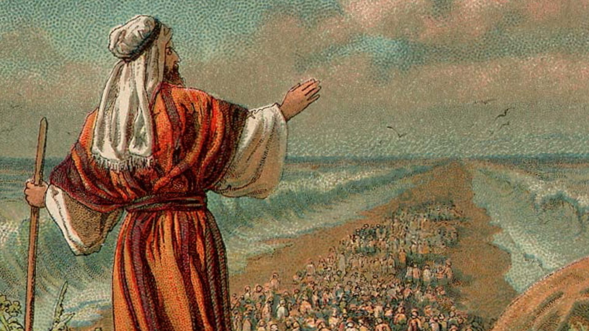 Israel's Escape from Egypt, illustration from a Bible card published 1907 by the Providence Lithograph Company