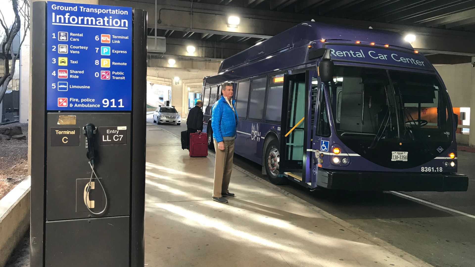 Take this shuttle bus to the Dallas Love Car Rental Center to pick up  the vehicle you're renting