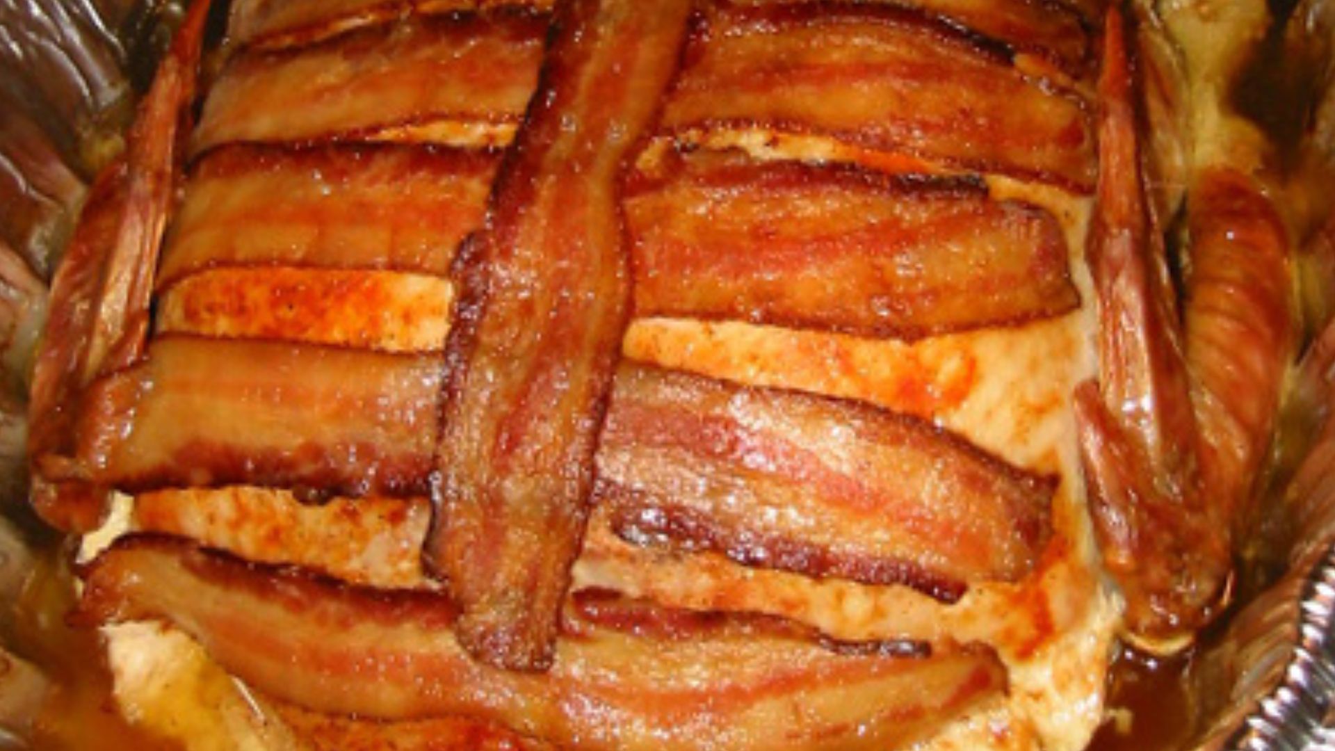 A picture of a cooked Turducken with bacon, which I took at the last Turducken Day dinner.
