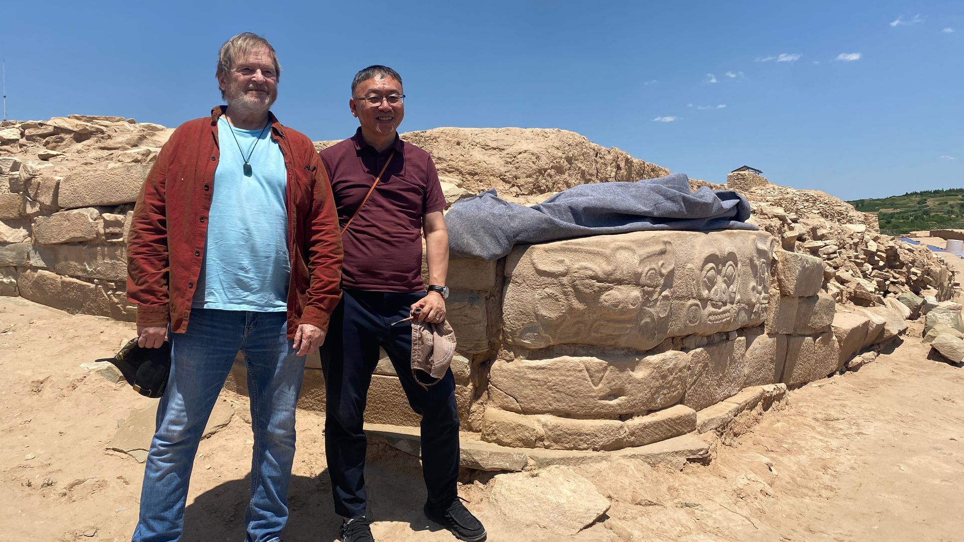 American Archeologist Karl Taube and Chinese Archeologist Li Xinwei at the Shimao Neolithic Site in Shaanxi, China.