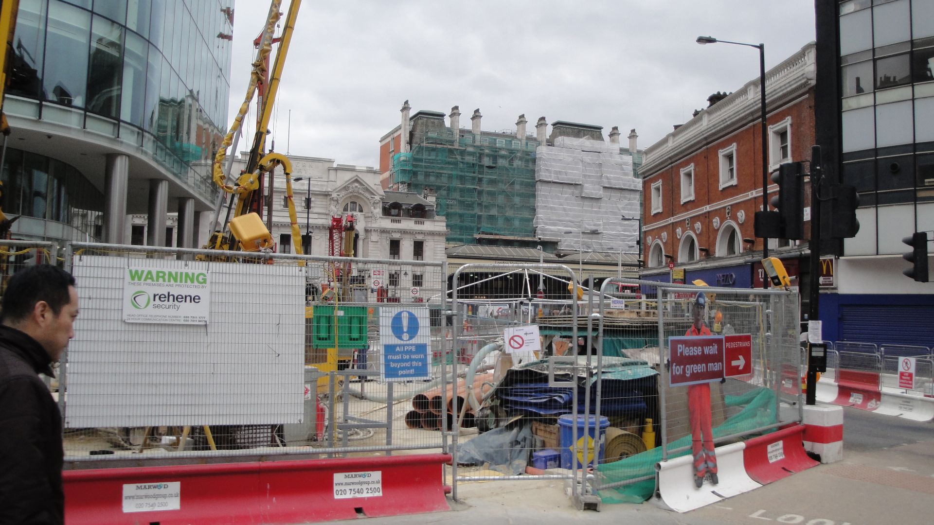 Roadworks taking place around the junction at Victoria Street close to Victoria Station, Westminster (borough), London in March 2012.