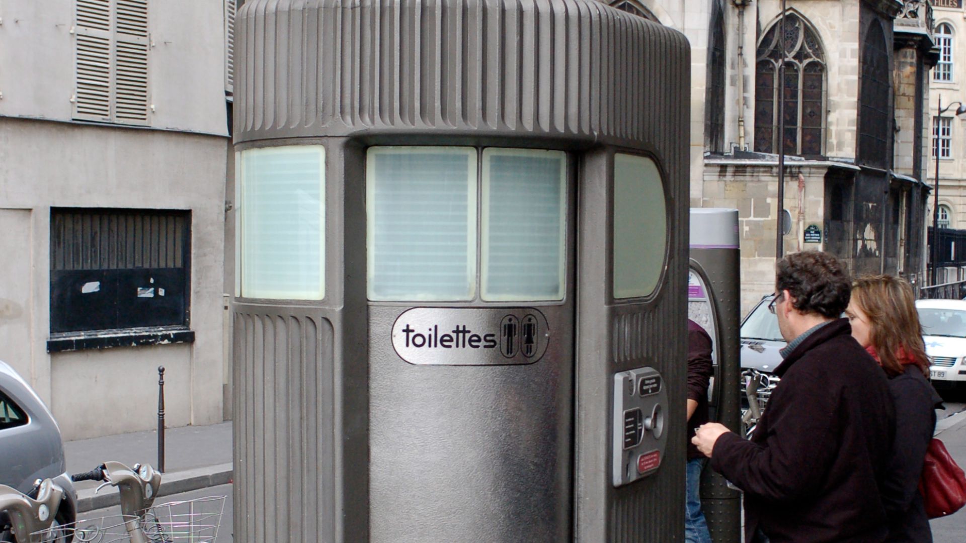A pay toilet on the street, located in Paris, France.