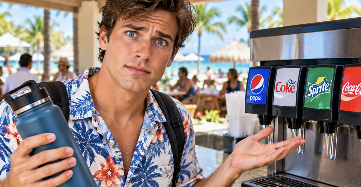 Man at resort soda machine