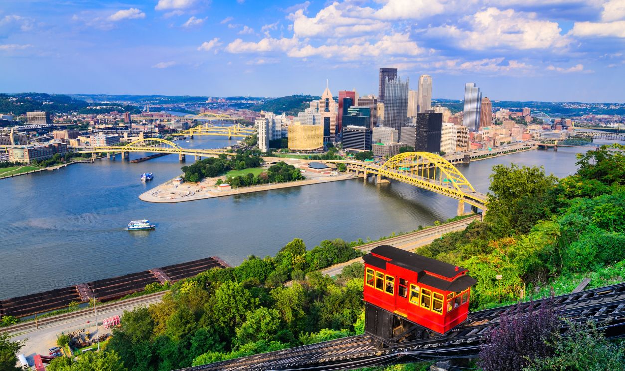 Pittsburgh, Pennsylvania, USA downtown skyline and incline.