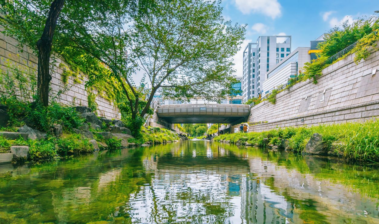 Seoul, South Korea, July 8, 2023: Cheonggyecheon Stream is a public modern recreation space, and a popular tourist destination When visiting Seoul.