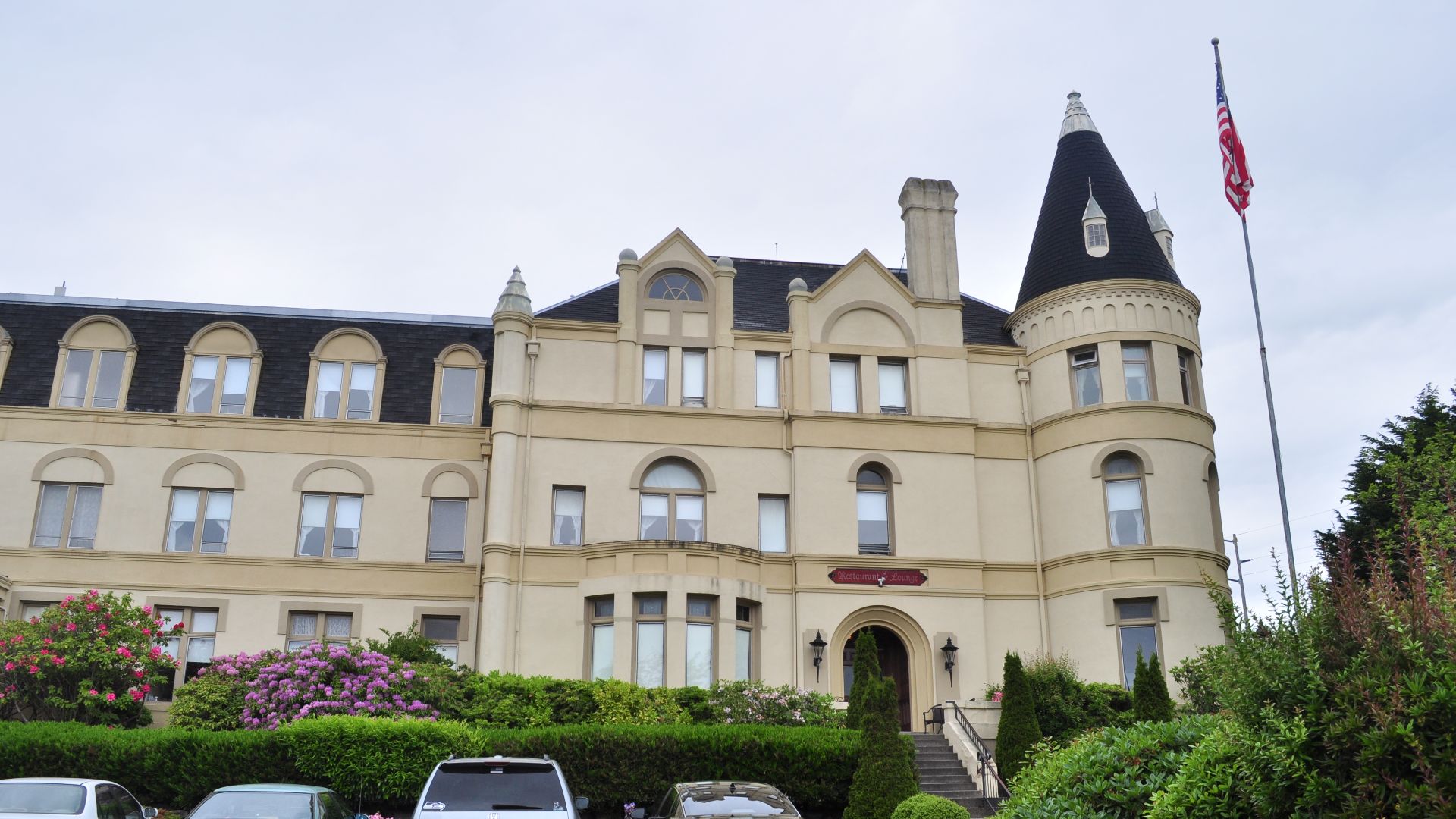 Manresa Castle, Port Townsend, Washington, U.S. Built in 1892 as a residence of Charles and Kate Eisenbeis, now (with extension) a hotel.