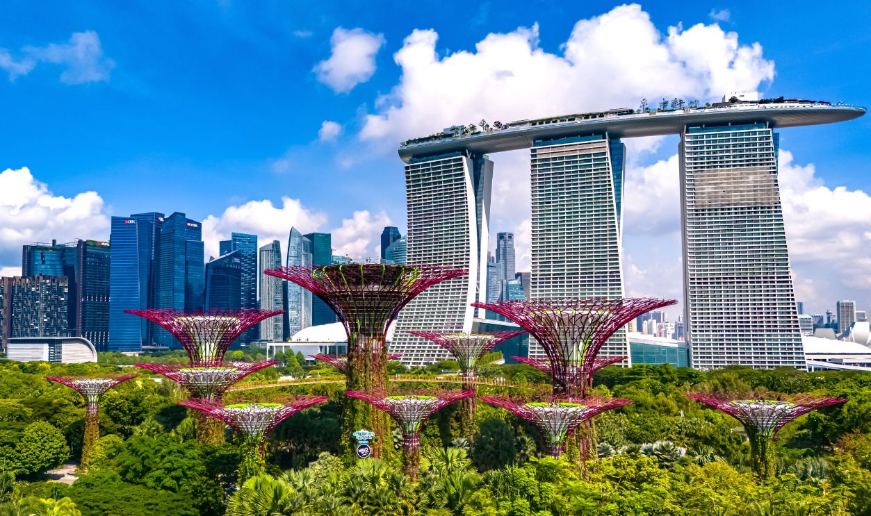 SINGAPORE - MAY 10, 2024: View of Gardens by the Bay and Marina Bay Sands in Singapore