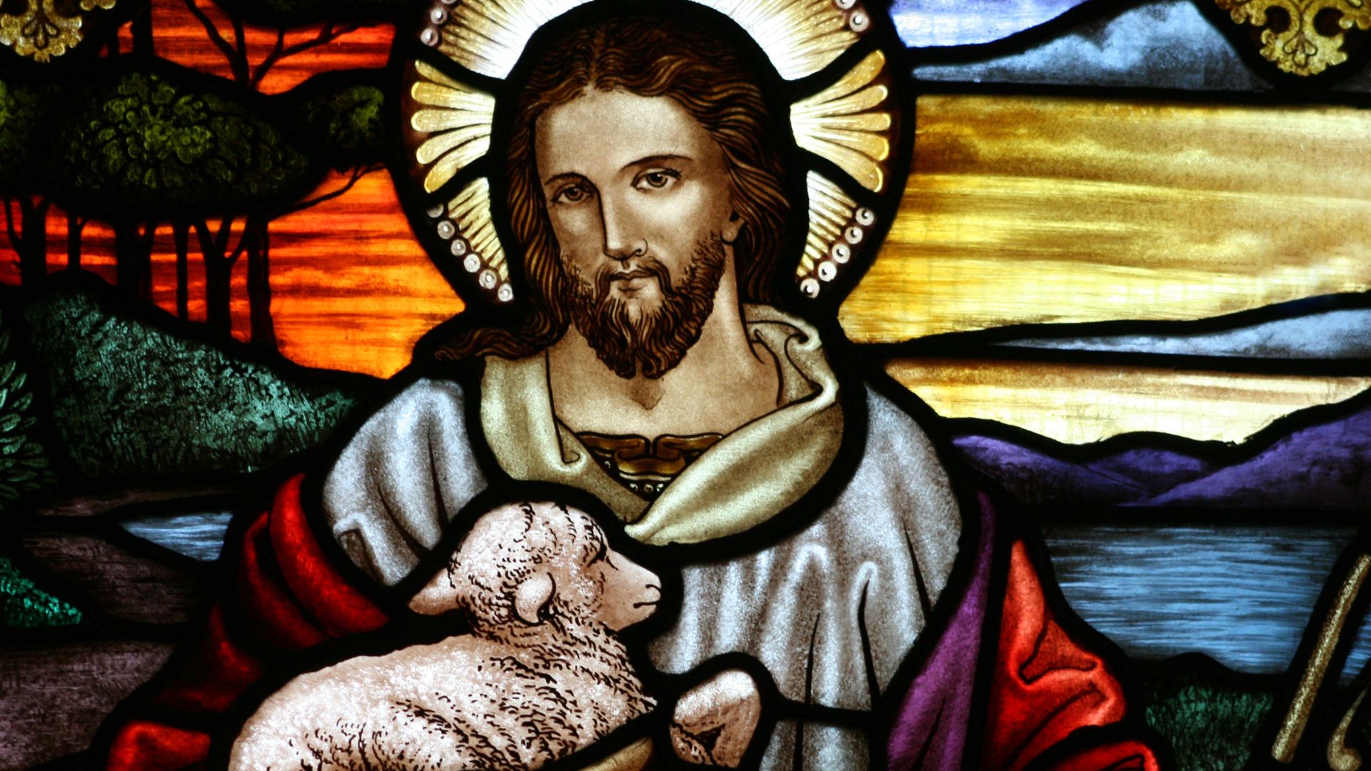 Stained glass at St John the Baptist's Anglican Church [1], Ashfield, New South Wales. Illustrates Jesus' description of himself