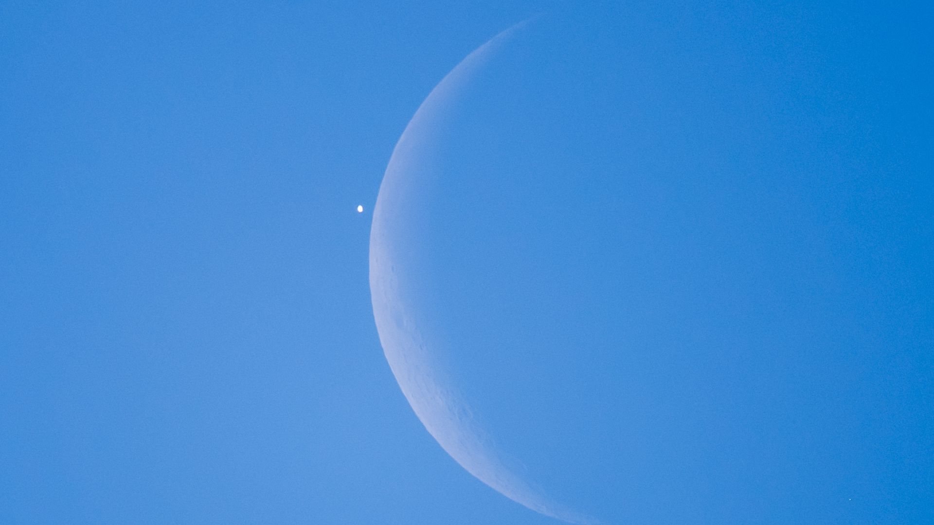 Venus is seen next to the crescent Moon during the daytime, prior to the start of occultation, on Monday, Dec. 7, 2015.