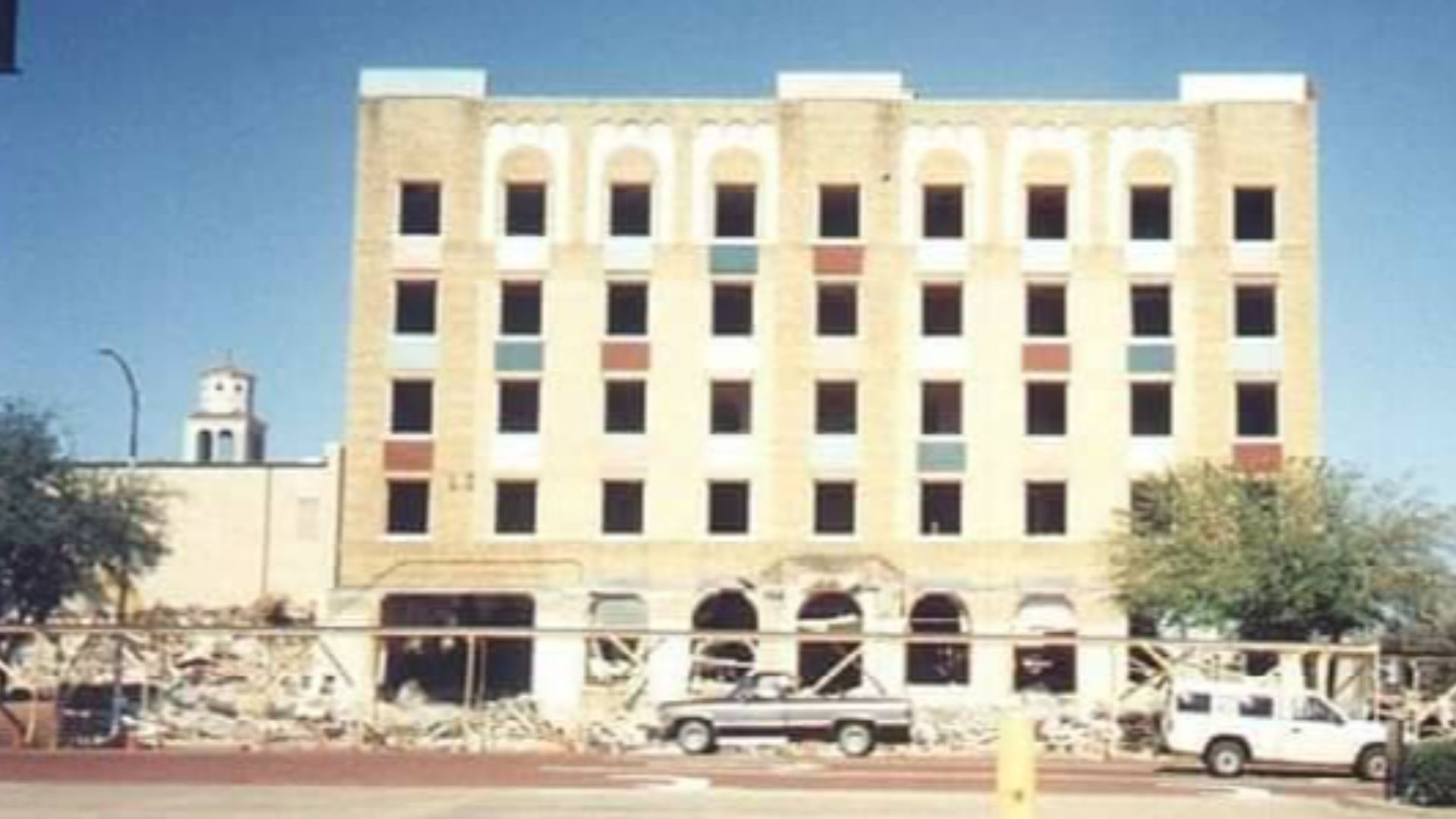 The is the original size of the Gregg Hotel before the addition was built.  This was taken during the demolition of the structure in 1994.