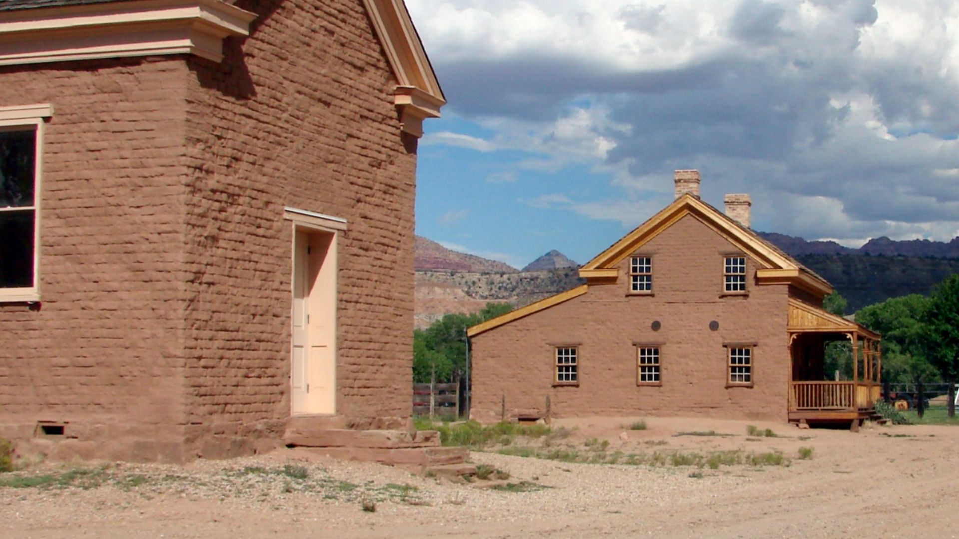 (1 in a multiple picture set)
If you go back and watch the movie 'Butch Cassidy and the Sundance Kid,' you will see these buildings.  In the scene where Paul Newman gives Katharine Ross a ride on the bicycle, they do so right in front of this old school.