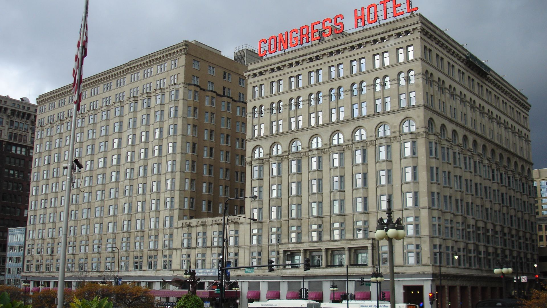 The Congress Plaza Hotel at Michigan Avenue and Congress Parkway in Chicago, USA.