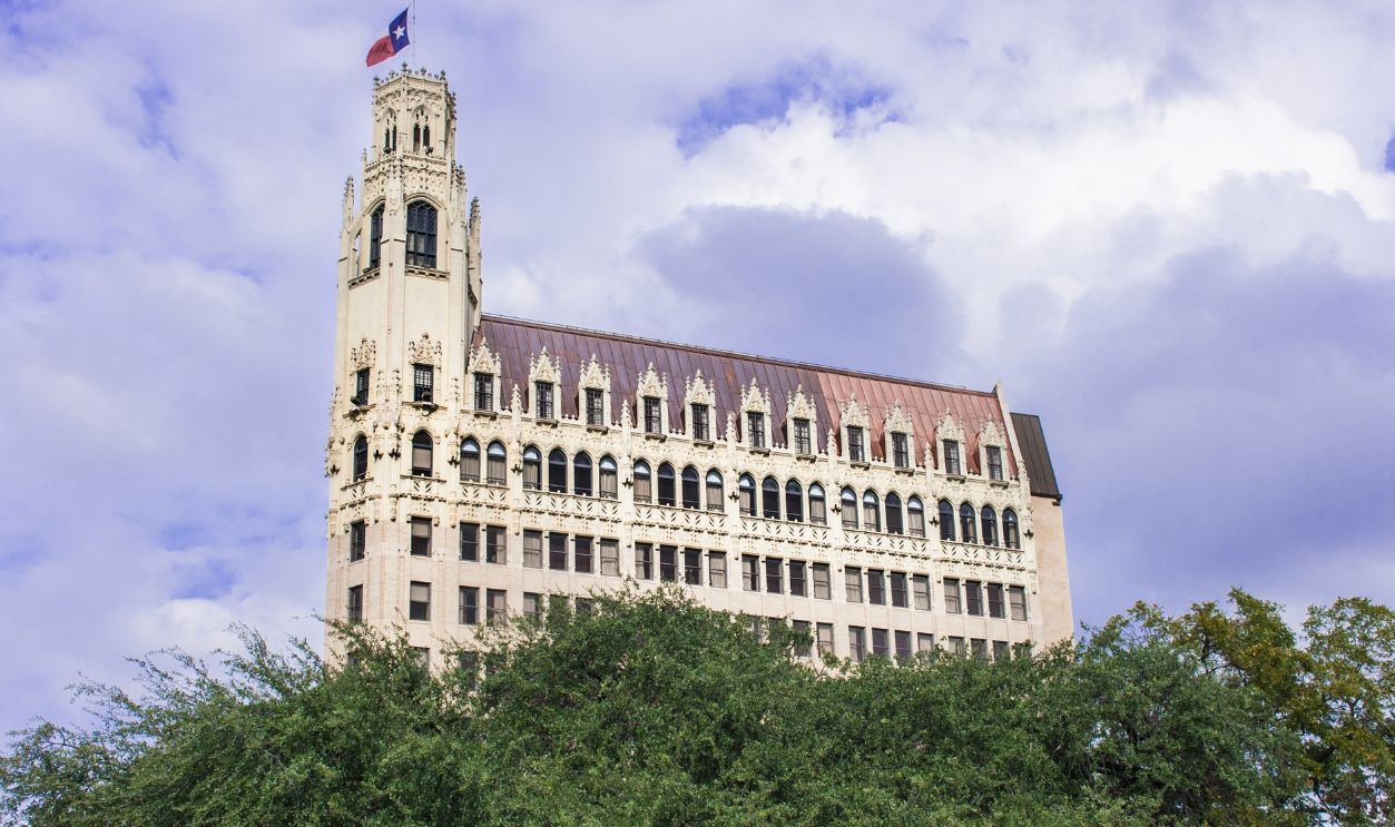 SAN ANTONIO, TEXAS - NOVEMBER 13, 2017: Built in 2016 in the Neo-Gothic style, the Medical Arts Building is now known as the Emily Morgan Hotel.