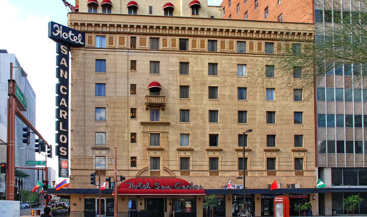 Phoenix, AZ, USA - February 7, 2009: The Hotel San Carlos on Central Ave has been open since 1928. It is associated with ghost sightings and is on the National Register of Historic Places.