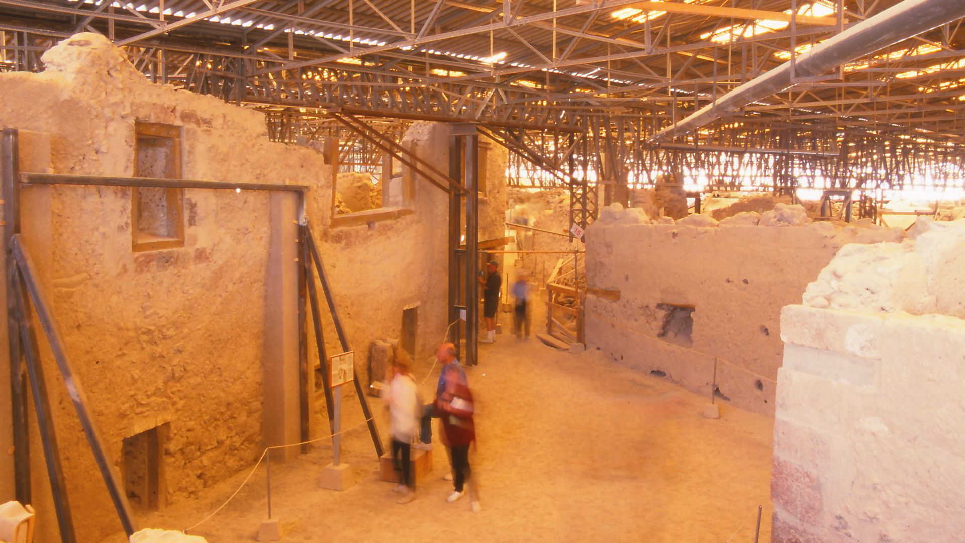 A view down onto Triangle Square in front of  West House Akrotiri, Greece. (4 years prior to roof collapse)