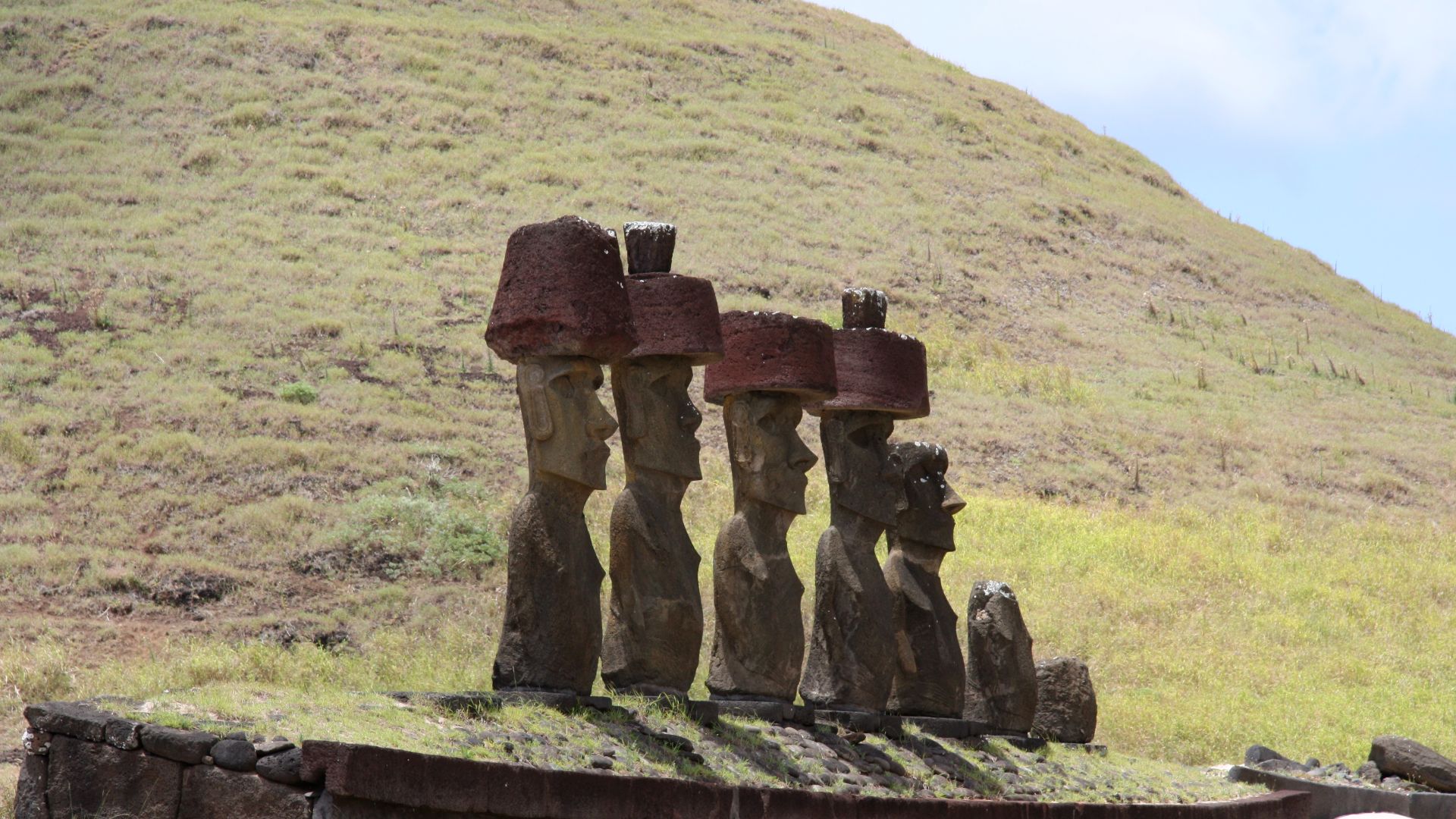 Ahu Nau Nau with 7 moai on Rapa Nui (Easter Island).