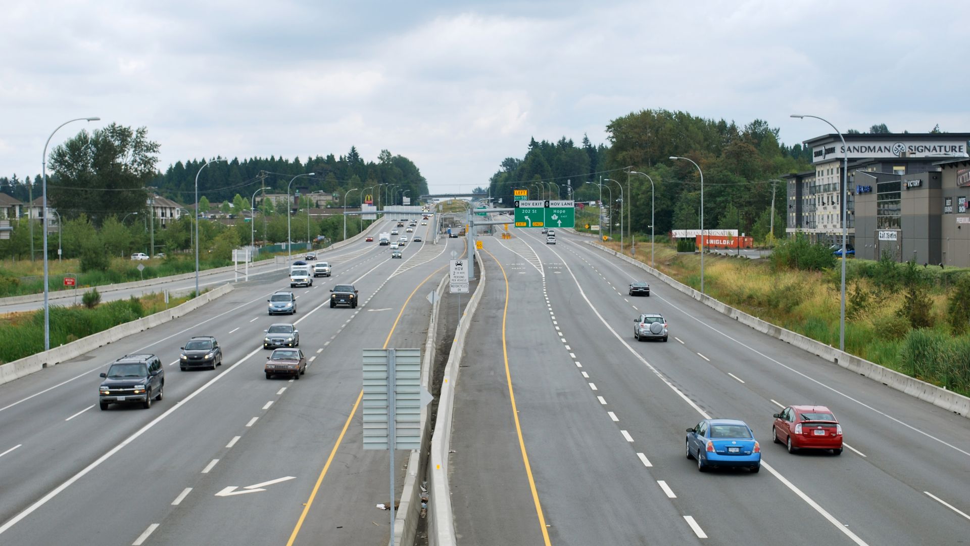 Trans-Canada Highway - Taken from 200th St Bridge - Facing east showing HOV exit onto 202nd St
