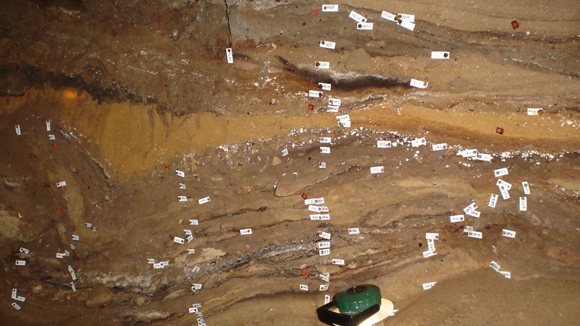 Deposit layers at Blombos Cave, South Africa