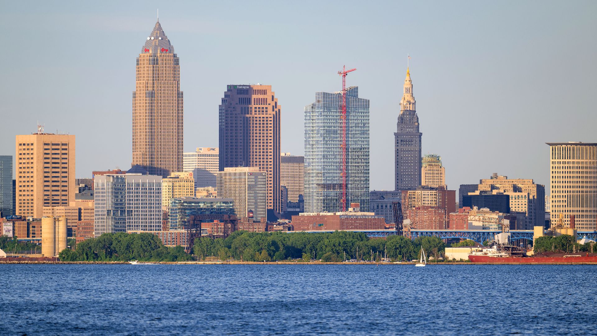 Cleveland skyline as viewed from Lakewood Park in June 2024