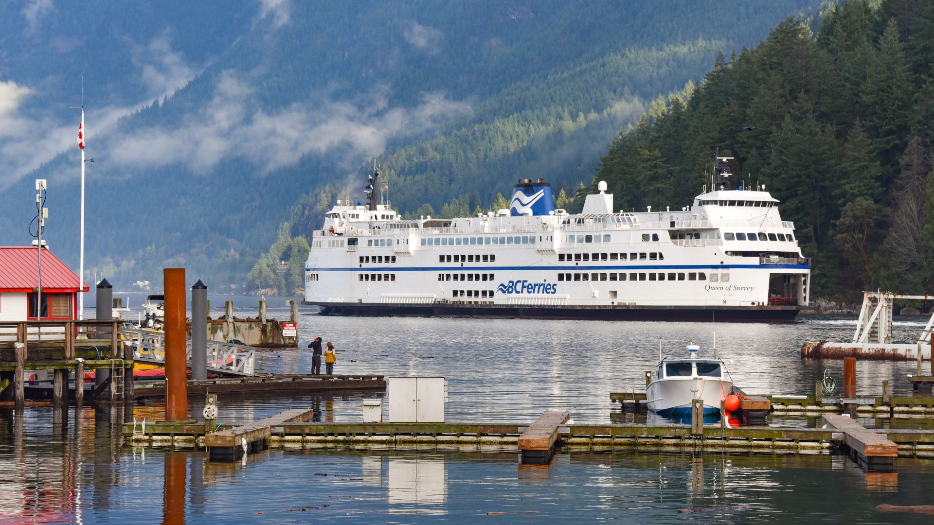 BC Ferries RORO ferry, MV QUEEN OF SURREY - IMO 7902221, leaving Horseshoe Bay, BC Canada enroute to Langdale on November 26, 2021.