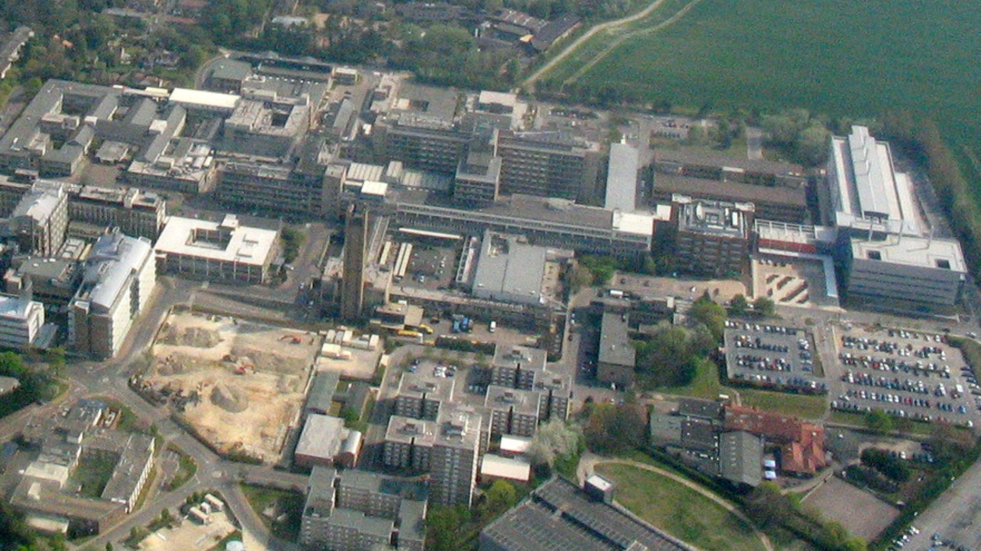 Aerial view of Addenbrooke's Hospital, Cambridge.