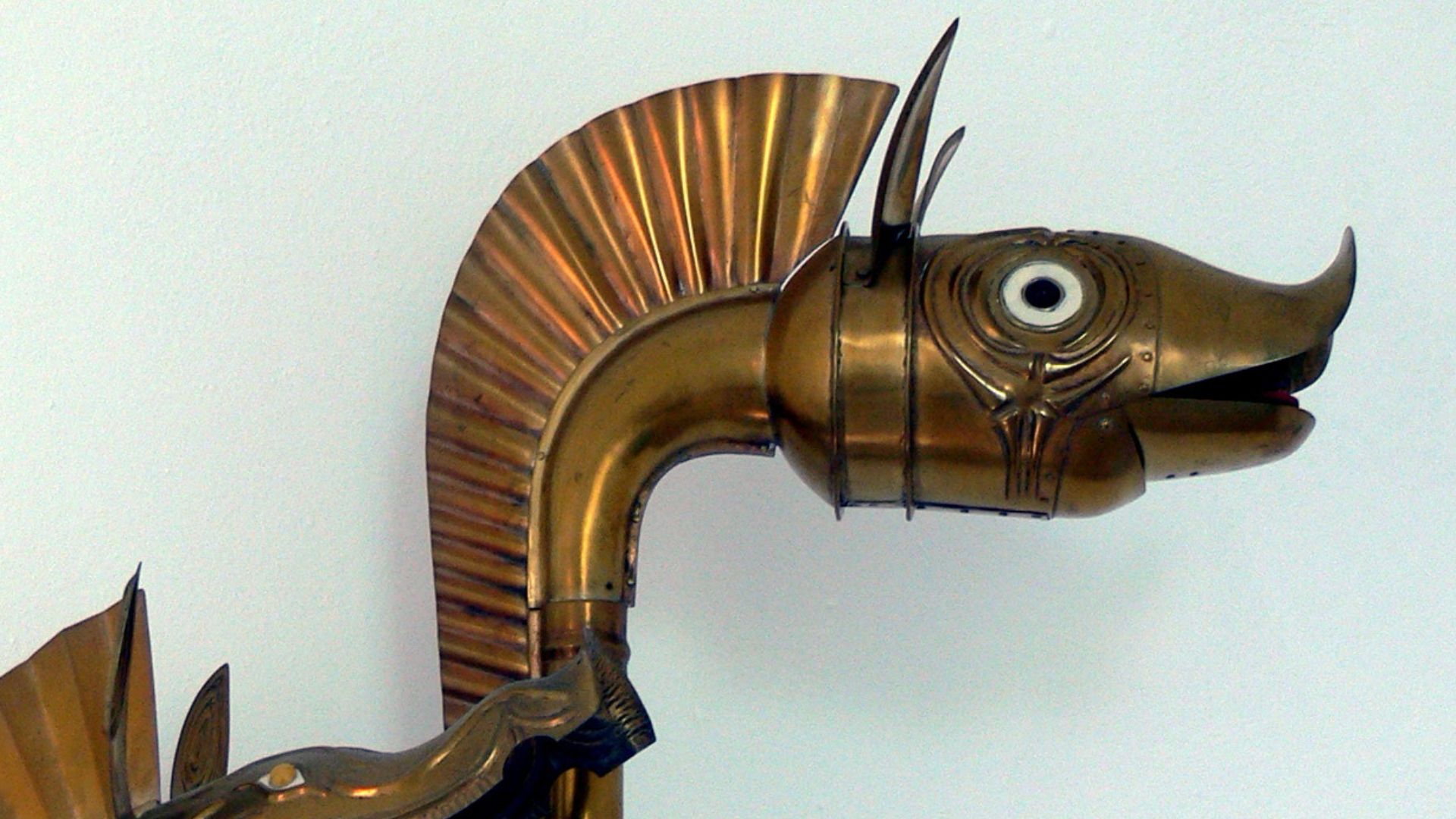 Celtic museum in Hallein ( Salzburg ). Reconstruction of a celtic carnyx ( music instrument ).