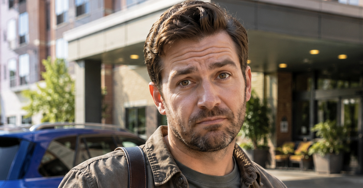 AI-generated image of a man wanting a refund for hotel parking.