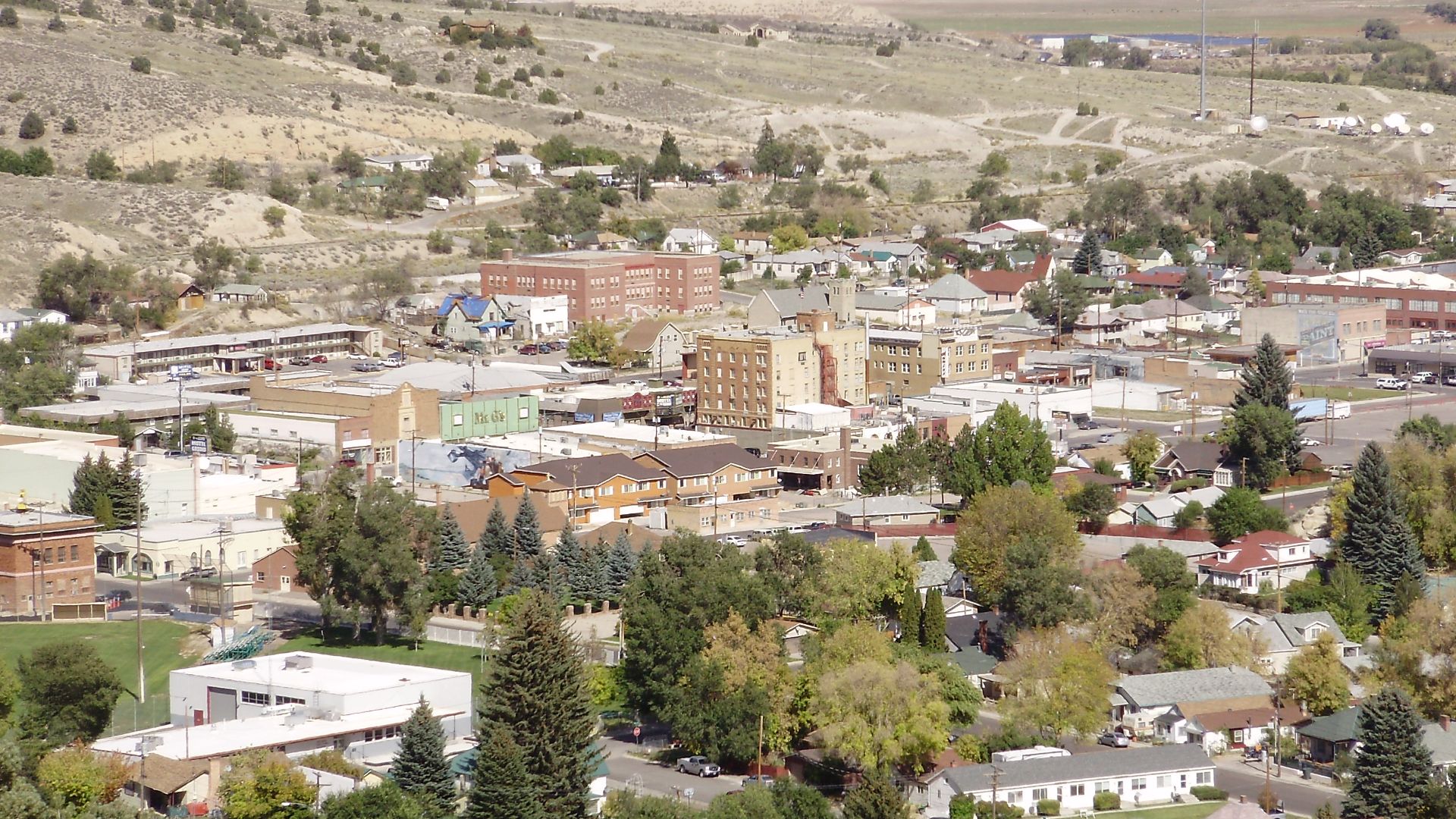 View of downtown Ely, Nevada from the lower slopes of Ward Mountain.