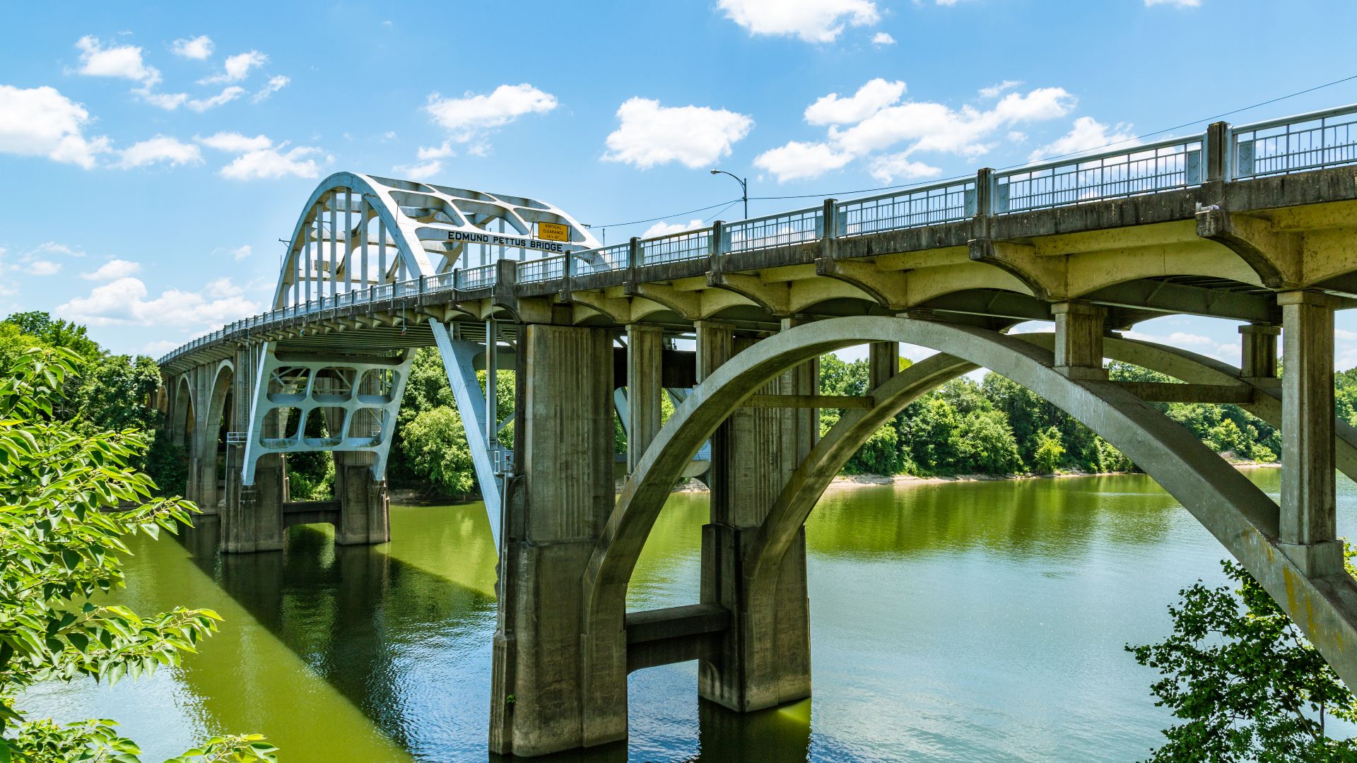 The Edmund Pettus Bridge over the Alabama River in Selma, Alabama.