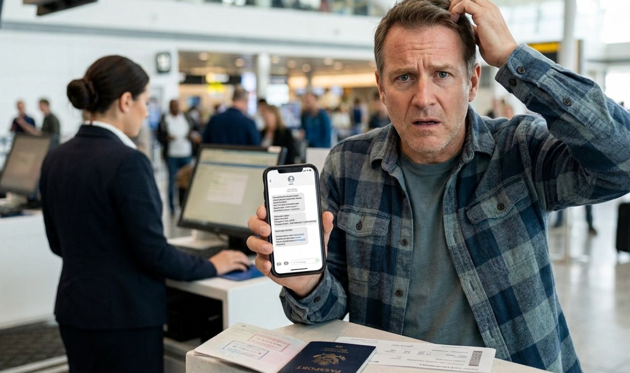 Confused passenger with airline ticket