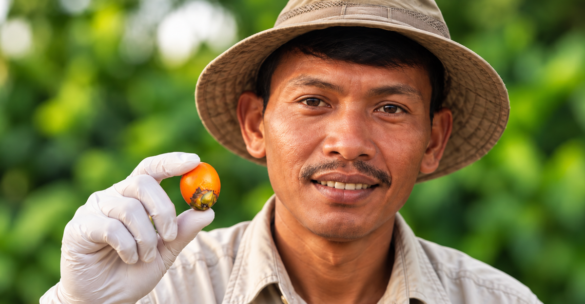 AI-generated image of an archaeologist holding a betel nut