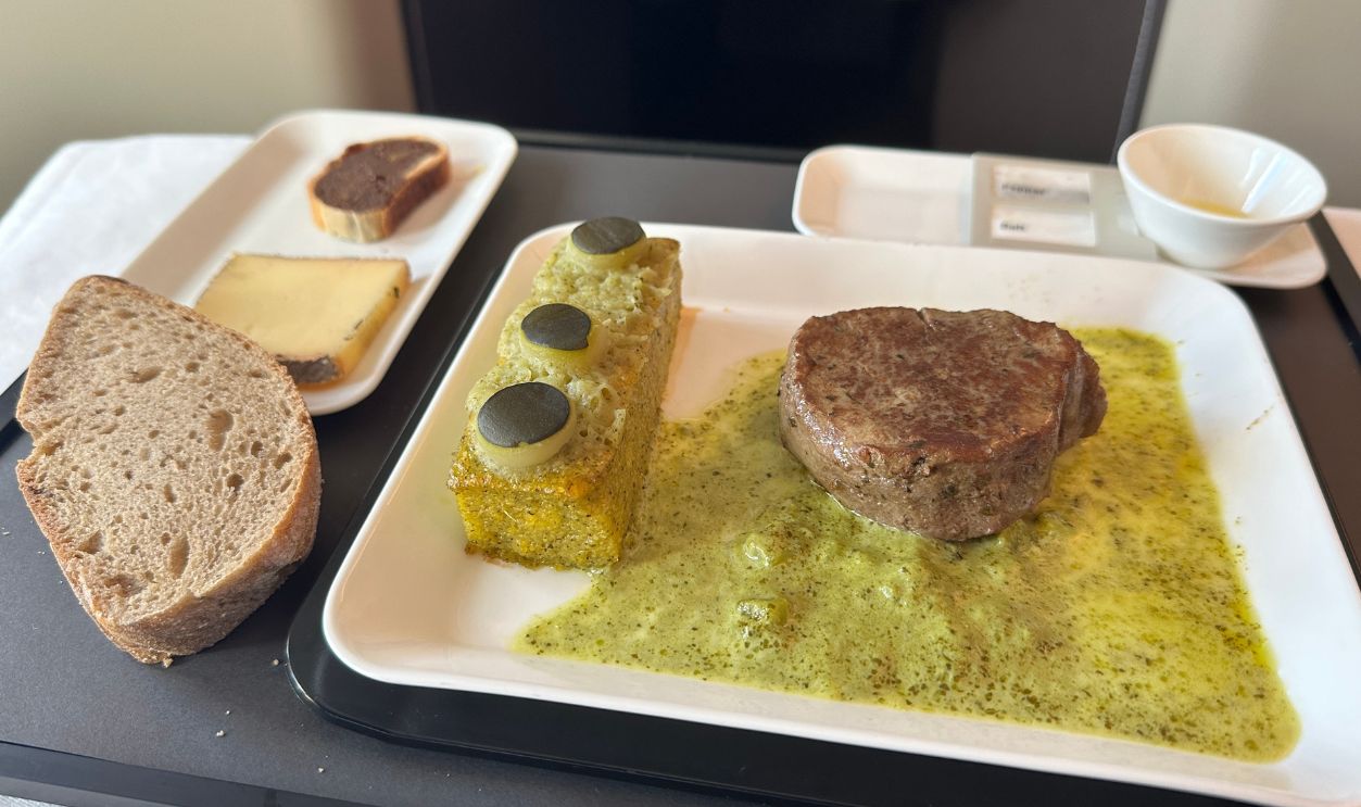 business class meal on a long haul flight with Swiss International Air Lines