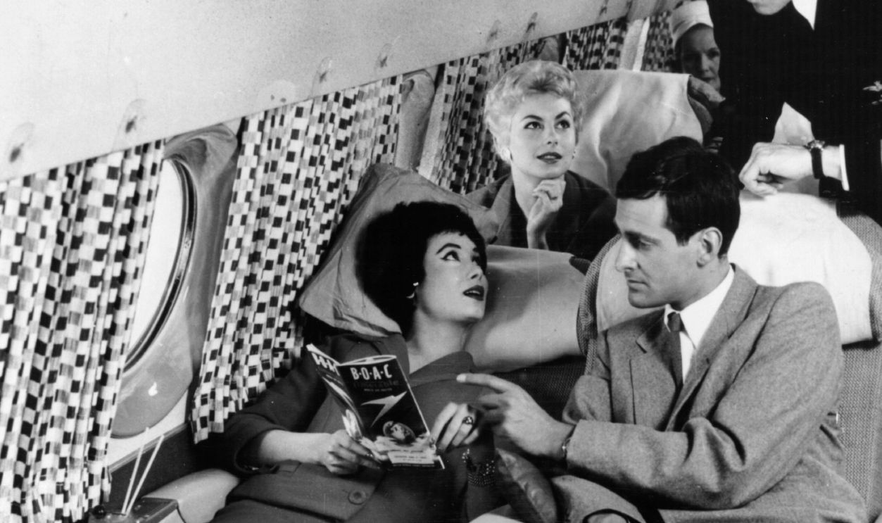28th August 1958: Passengers relaxing on the sleeper seats in the new Comet 4 during a demonstration flight at Hatfield. The plane, which is fitted out in accordance with an interior decor scheme designed for BOAC aircraft by Gaby Schreiber, flew from New York to London in under six and a half hours.