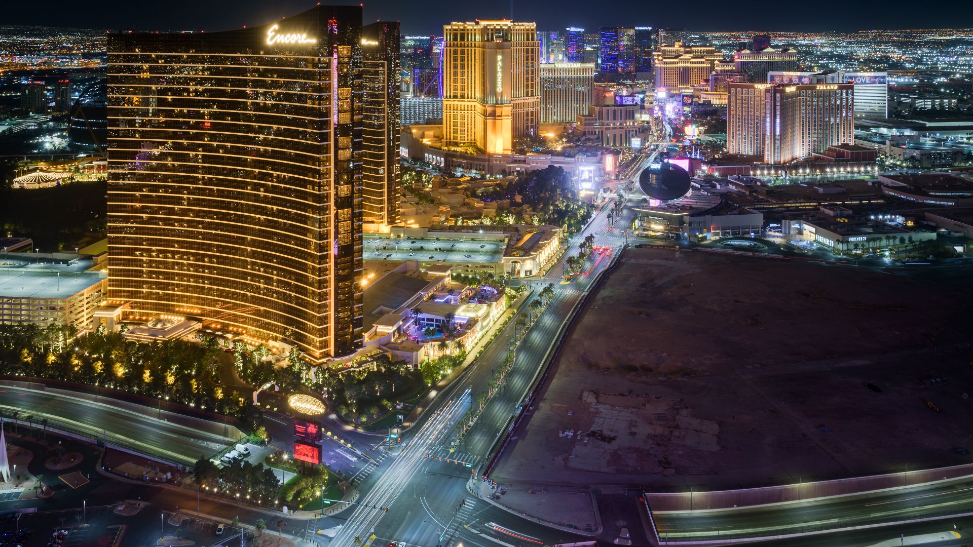 HDR of 3 exposures (+2 to -2), skyline of Las Vegas Strip, Las Vegas, Nevada, from Allē Lounge on 66, Resorts World Las Vegas.