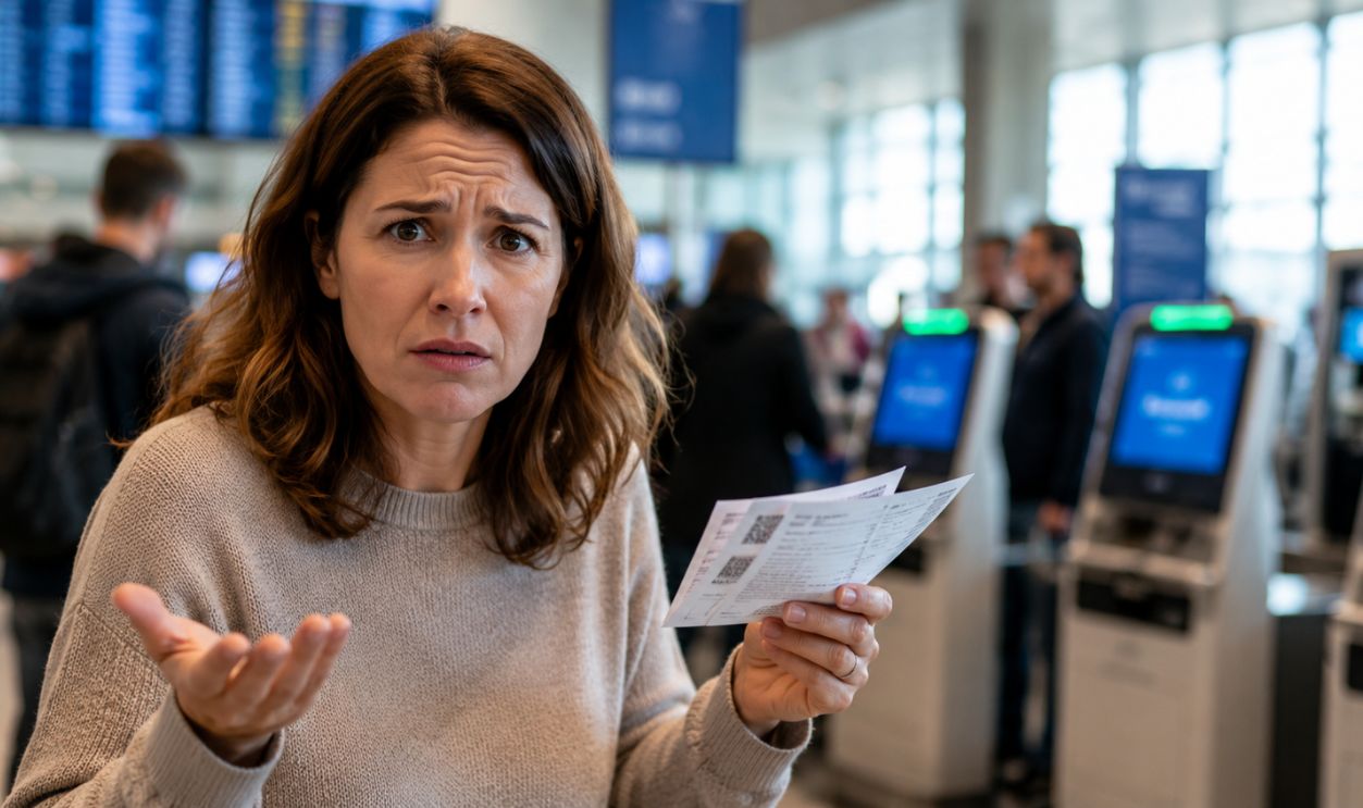Confused Traveler at Airport Check-In